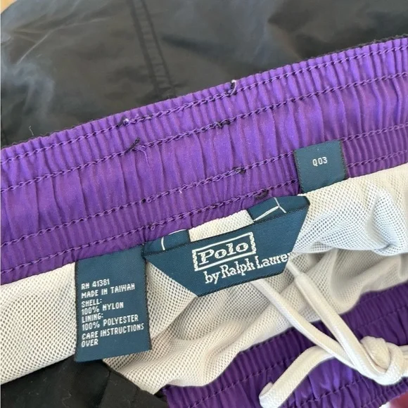 POLO RALPH LAUREN VINTAGE 90s Y2K SWIMMING TRUNKS SHORTS BLACK PURPLE.Men medium - Picture 2 of 12